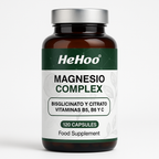 HeHoo Magnesium Complex 120 Capsules – Magnesium Bisglycinate (11.7%) & Citrate (15%) – with Vitamins C, B6 & B5 – High Dose & Highly Bioavailable – For Muscles, Nerves & Energy – Vegan