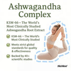 HeHoo Ashwagandha KSM-66 550mg Complex – 60 Capsules – with Rhodiola Rosea, Vitamin B6 & B12 – High Dose, Vegan, Lab Tested – For Stress, Energy & Focus – Adaptogen Dietary Supplement