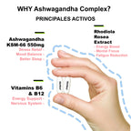 HeHoo Ashwagandha KSM-66 550mg Complex – 60 Capsules – with Rhodiola Rosea, Vitamin B6 & B12 – High Dose, Vegan, Lab Tested – For Stress, Energy & Focus – Adaptogen Dietary Supplement