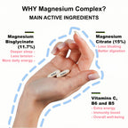 HeHoo Magnesium Complex 120 Capsules – Magnesium Bisglycinate (11.7%) & Citrate (15%) – with Vitamins C, B6 & B5 – High Dose & Highly Bioavailable – For Muscles, Nerves & Energy – Vegan