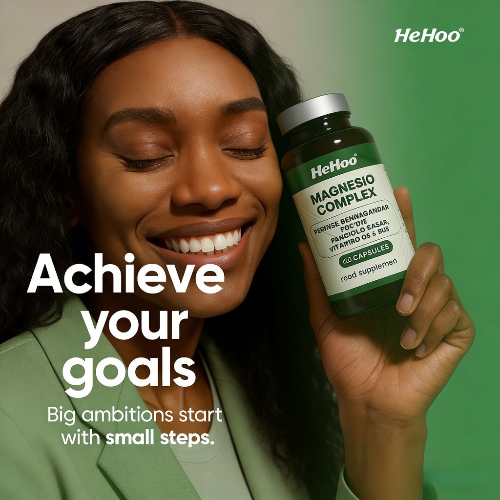 HeHoo Magnesium Complex 120 Capsules – Magnesium Bisglycinate (11.7%) & Citrate (15%) – with Vitamins C, B6 & B5 – High Dose & Highly Bioavailable – For Muscles, Nerves & Energy – Vegan