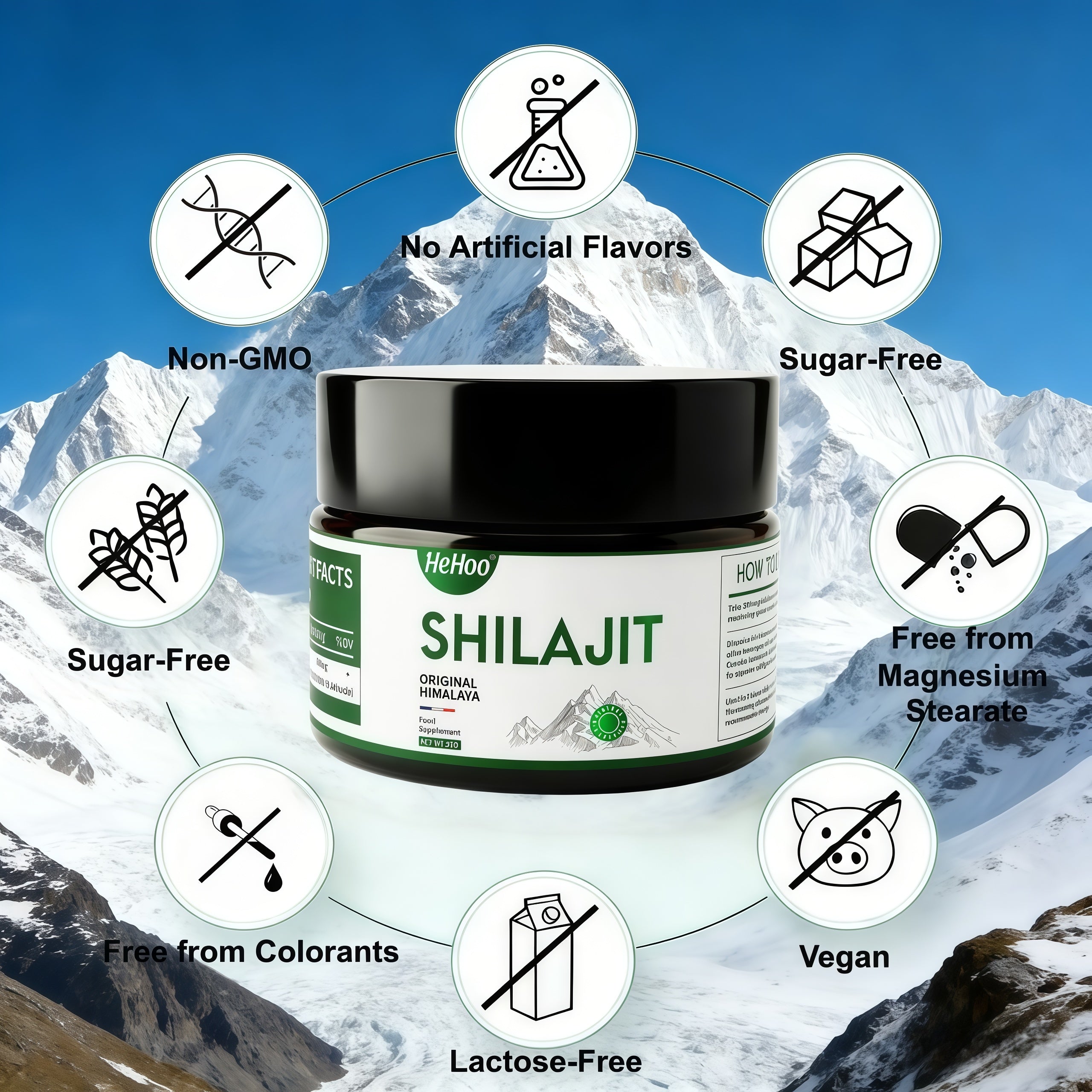 HeHoo Shilajit Original Himalayan Shilajit – Resin 35g, over 89% fulvic acid, natural mumijo with humic acid and minerals, no additives, laboratory tested in France, stainless steel measuring spoon included