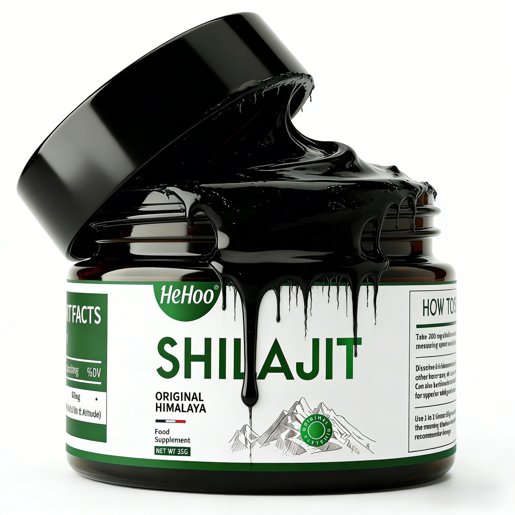 HeHoo Shilajit Original Himalayan Shilajit – Resin 35g, over 89% fulvic acid, natural mumijo with humic acid and minerals, no additives, laboratory tested in France, stainless steel measuring spoon included