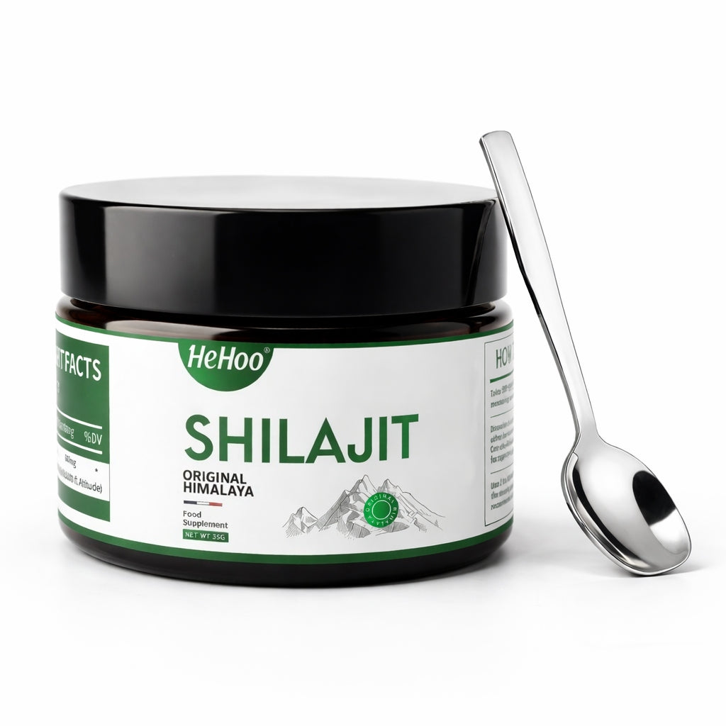 HeHoo Shilajit Original Himalayan Shilajit – Resin 35g, over 89% fulvic acid, natural mumijo with humic acid and minerals, no additives, laboratory tested in France, stainless steel measuring spoon included